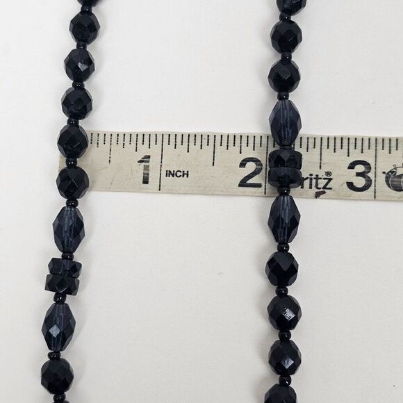 Vintage Multi Faceted Smoky Gray French Jet Black Glass Bead Necklace 25.5" Long - Picture 7 of 10